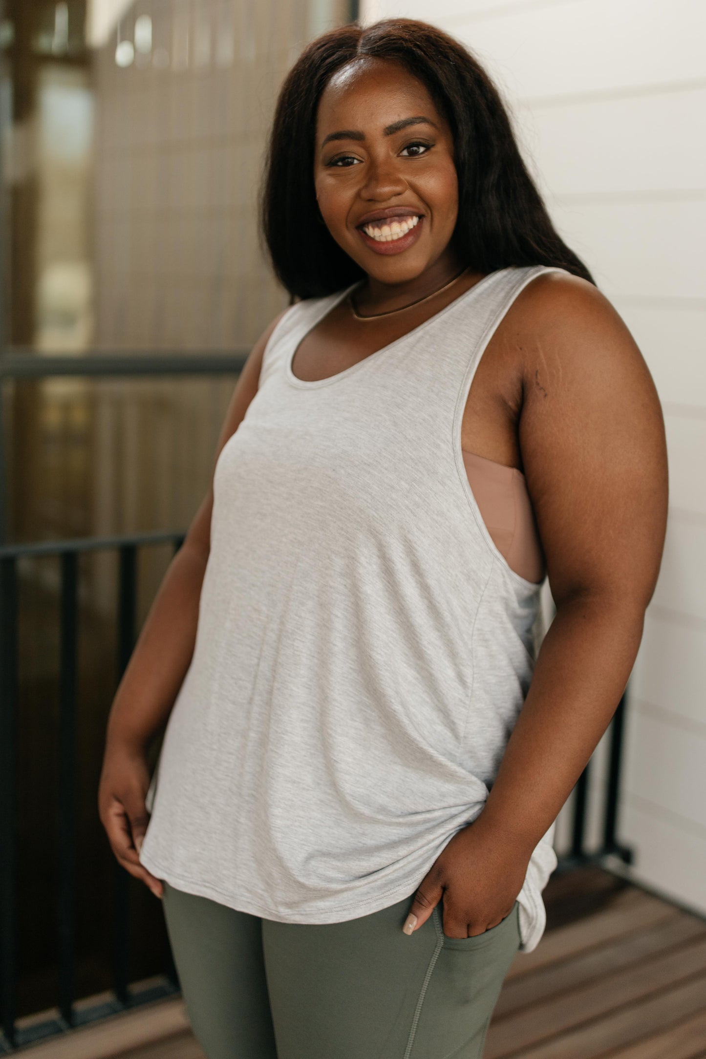 Twisted Back Tank in Heather Gray