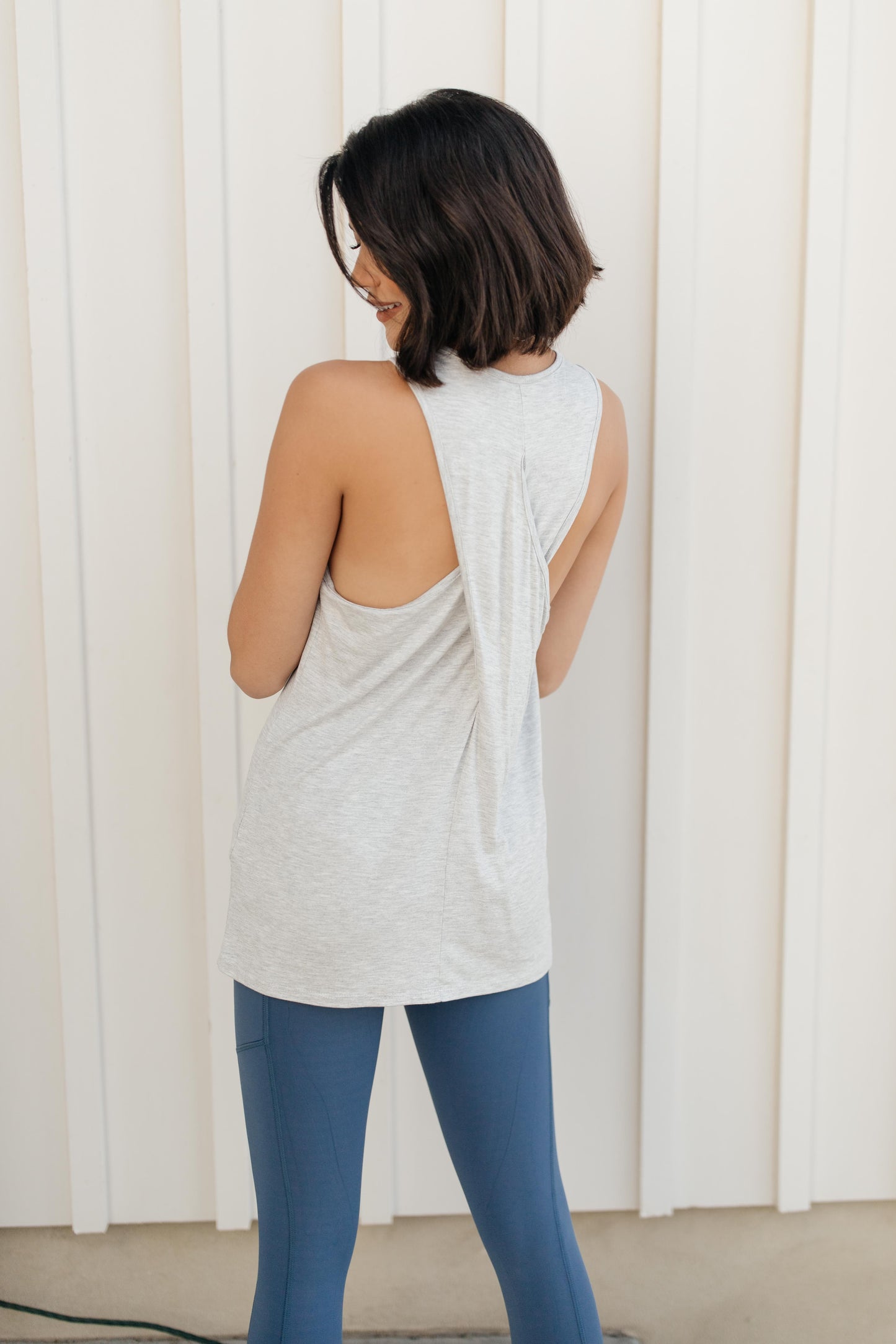 Twisted Back Tank in Heather Gray