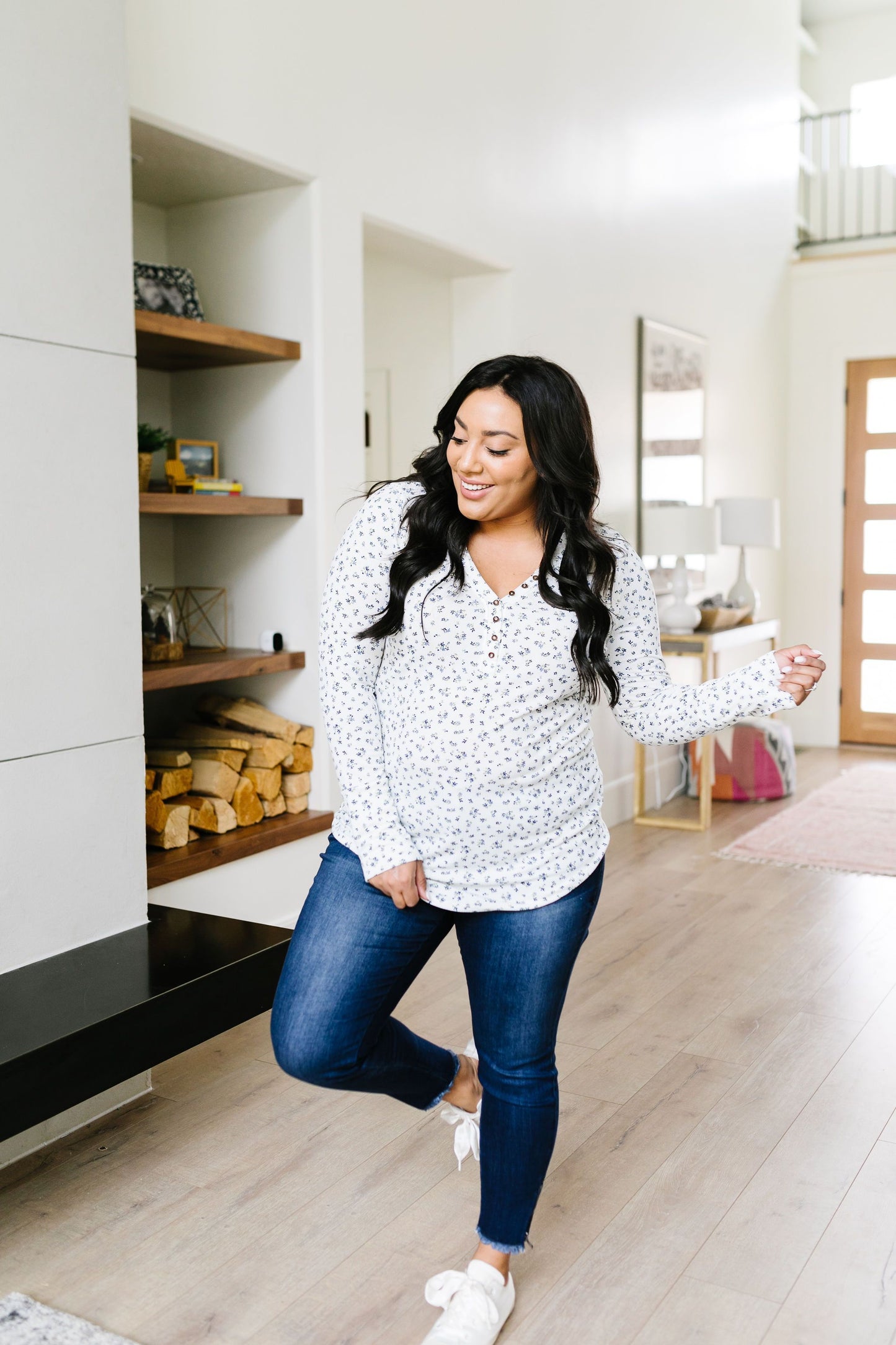 May Flowers Ribbed Top In Ivory