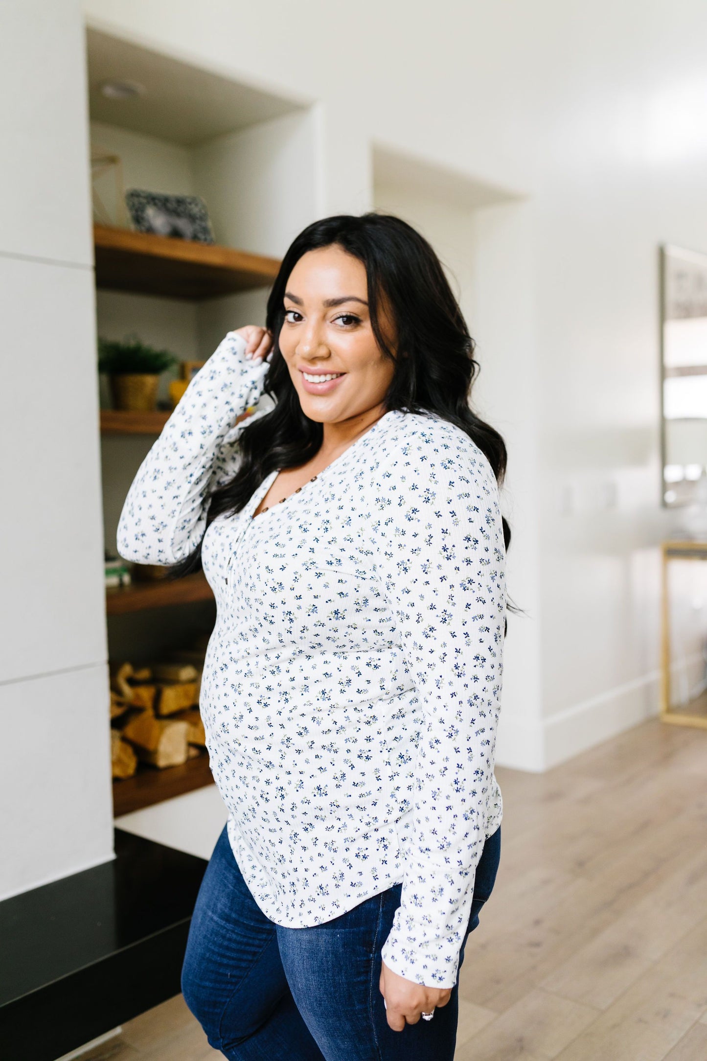 May Flowers Ribbed Top In Ivory