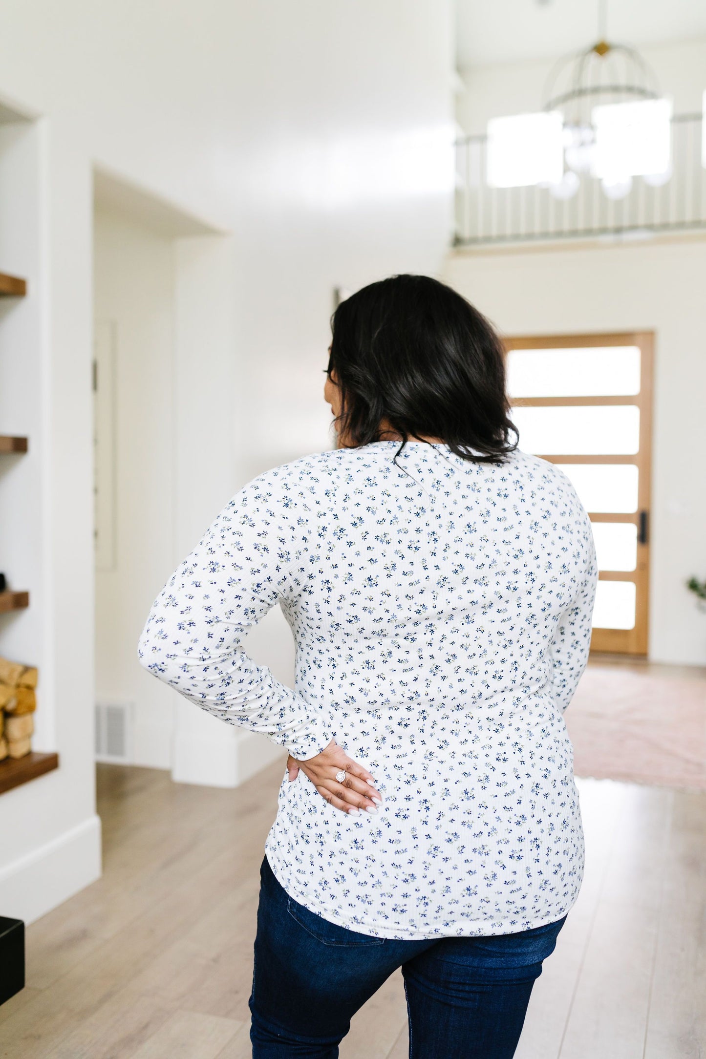 May Flowers Ribbed Top In Ivory