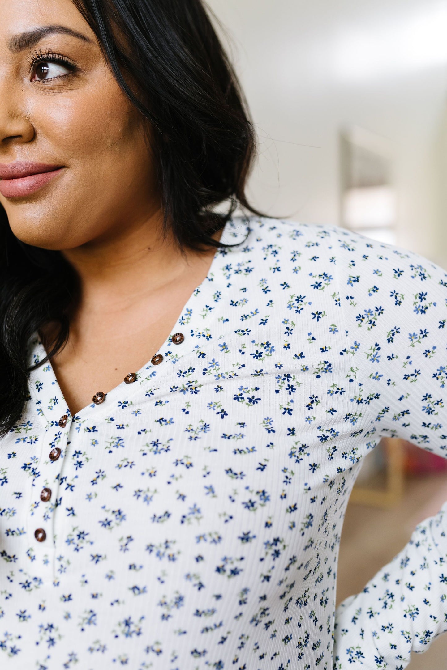 May Flowers Ribbed Top In Ivory