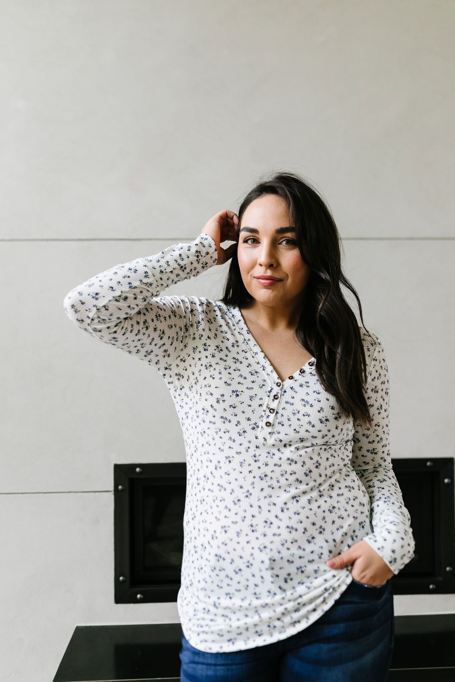 May Flowers Ribbed Top In Ivory