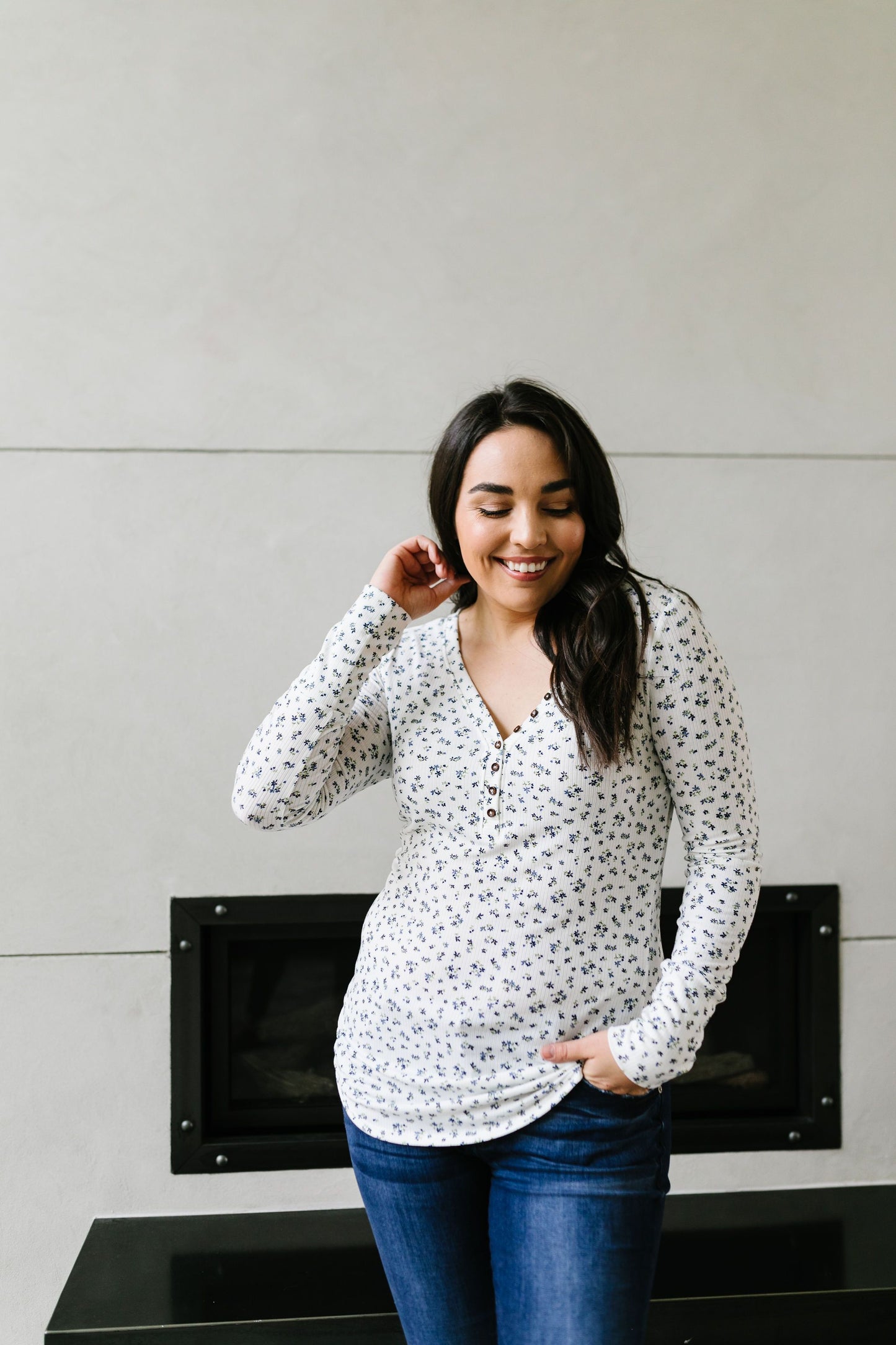 May Flowers Ribbed Top In Ivory