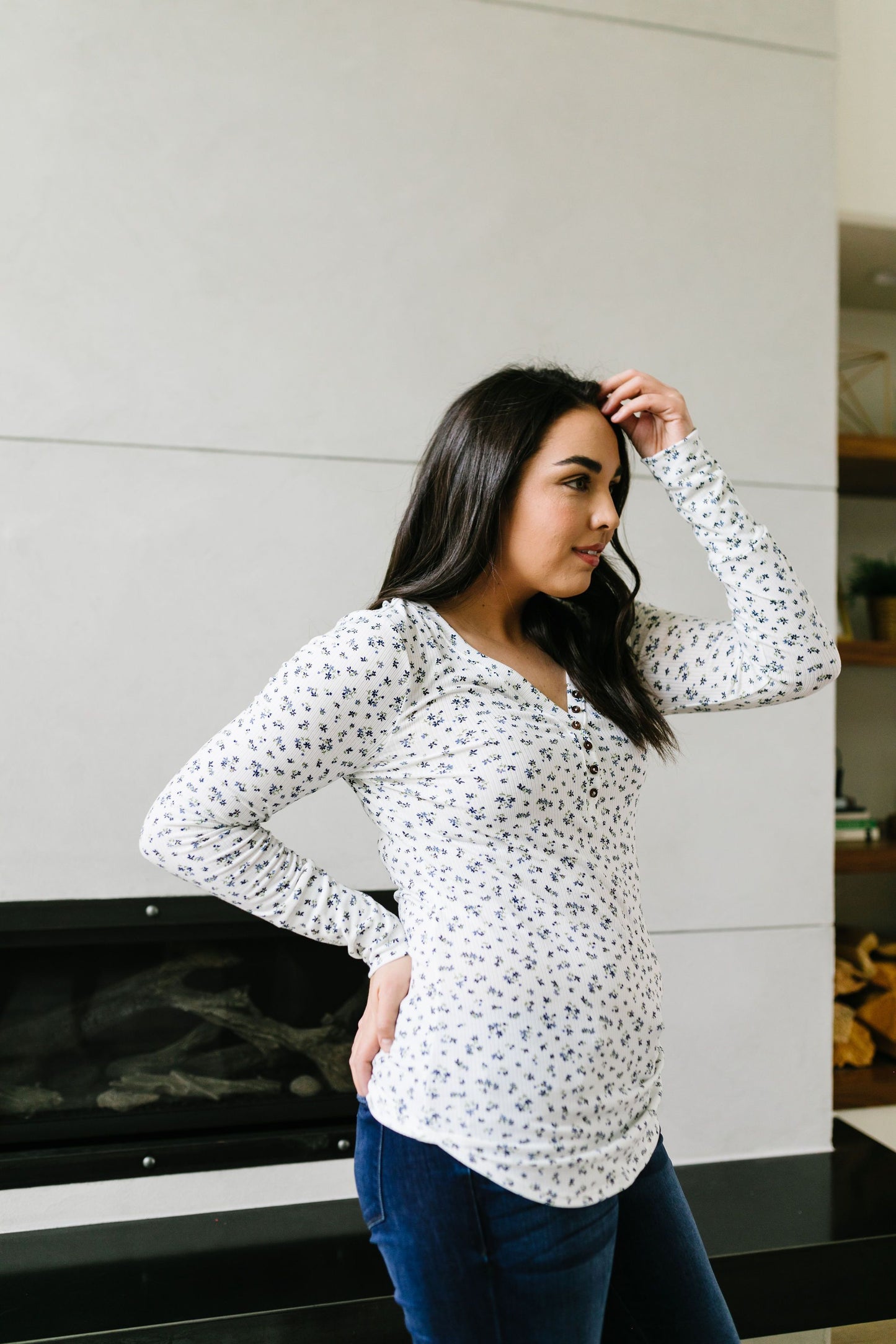 May Flowers Ribbed Top In Ivory