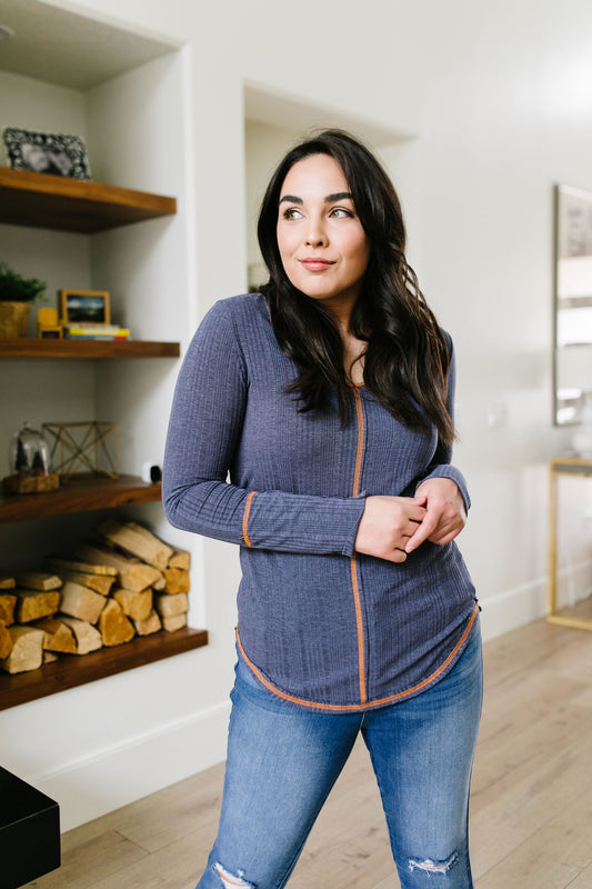 On The Edge Of Spring Top In Slate Blue