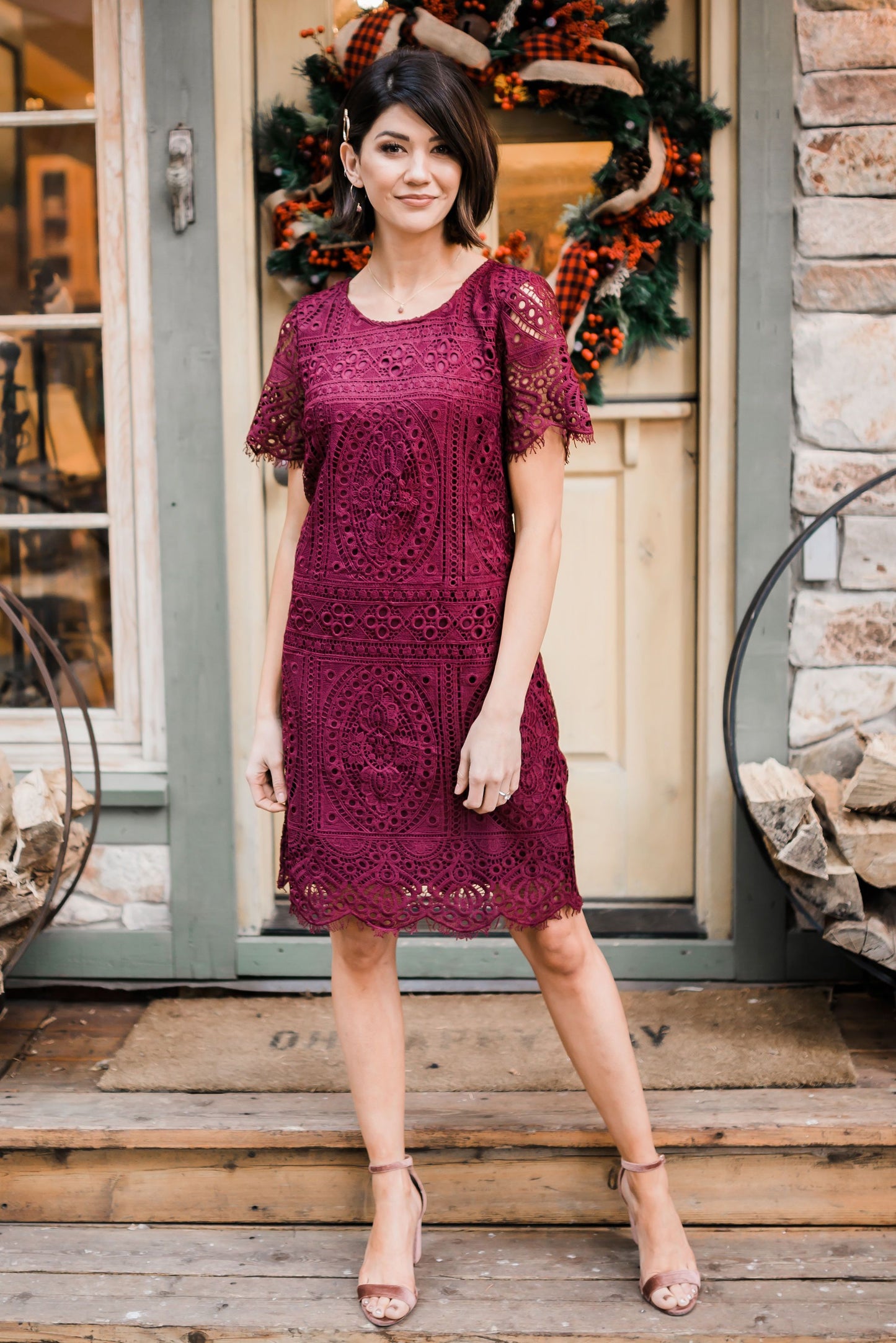 Scalloped Lace Overlay Dress